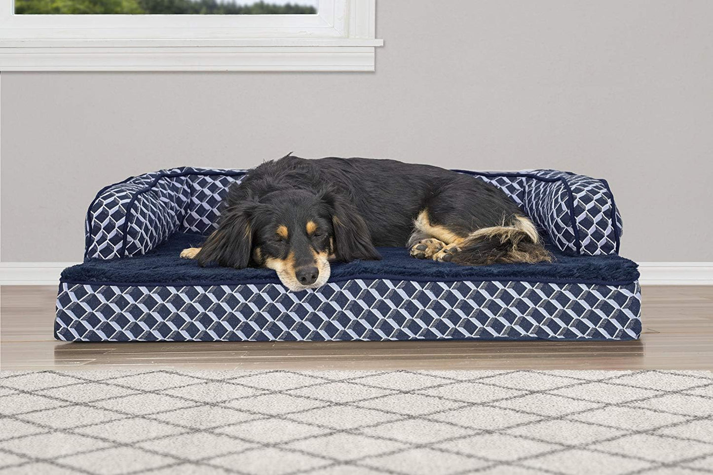 Orthopedic Dog Bed – Plush Sofa with Removable Bolsters (Blue, Medium)