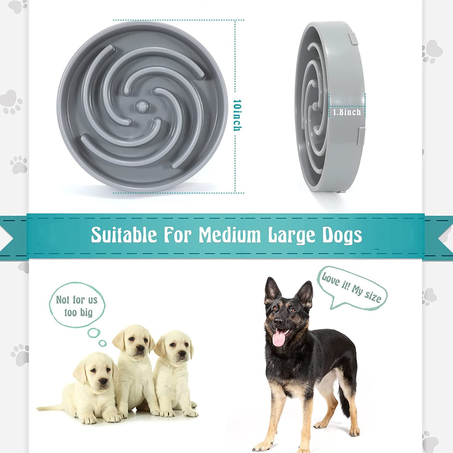 Slow Feeder Dog Bowl – Large Size Anti-Gulping Puzzle Dish (Gray)