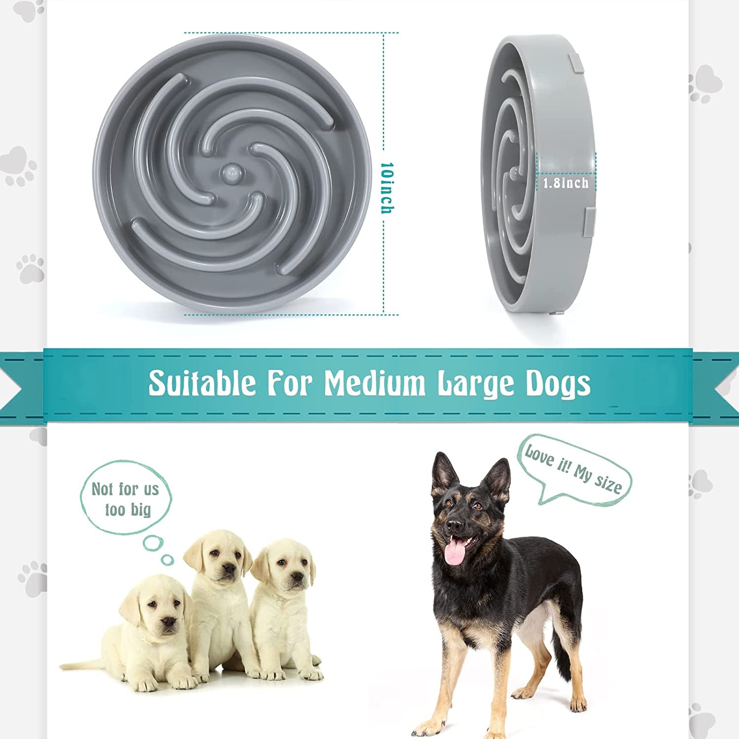 Slow Feeder Dog Bowl – Large Size Anti-Gulping Puzzle Dish (Gray)