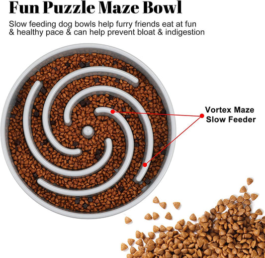 Slow Feeder Dog Bowl – Large Size Anti-Gulping Puzzle Dish (Gray)