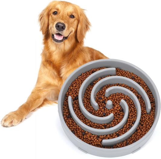 Slow Feeder Dog Bowl – Large Size Anti-Gulping Puzzle Dish (Gray)
