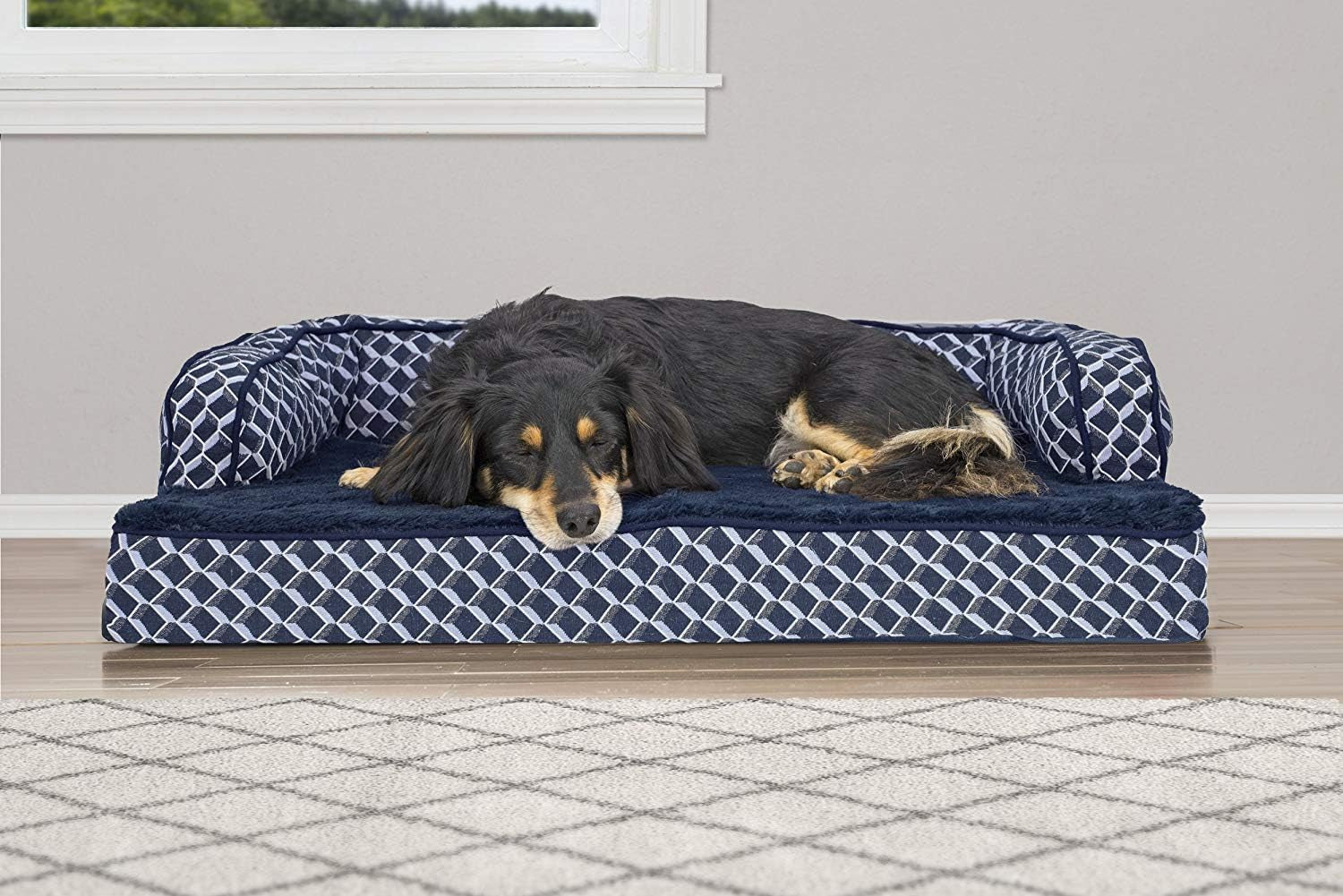 Orthopedic Dog Bed – Plush Sofa with Removable Bolsters (Blue, Medium)