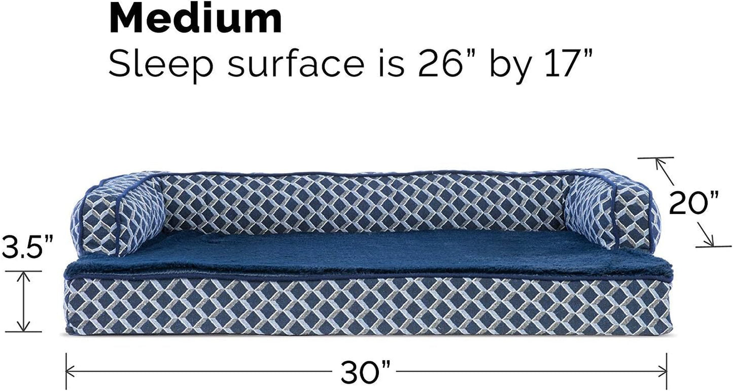 Orthopedic Dog Bed – Plush Sofa with Removable Bolsters (Blue, Medium)