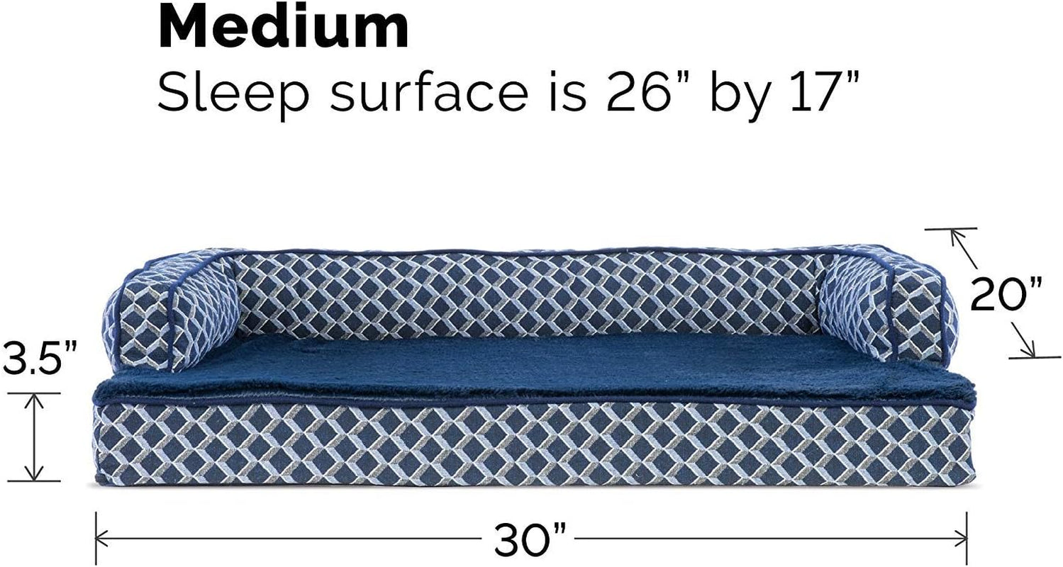Orthopedic Dog Bed – Plush Sofa with Removable Bolsters (Blue, Medium)