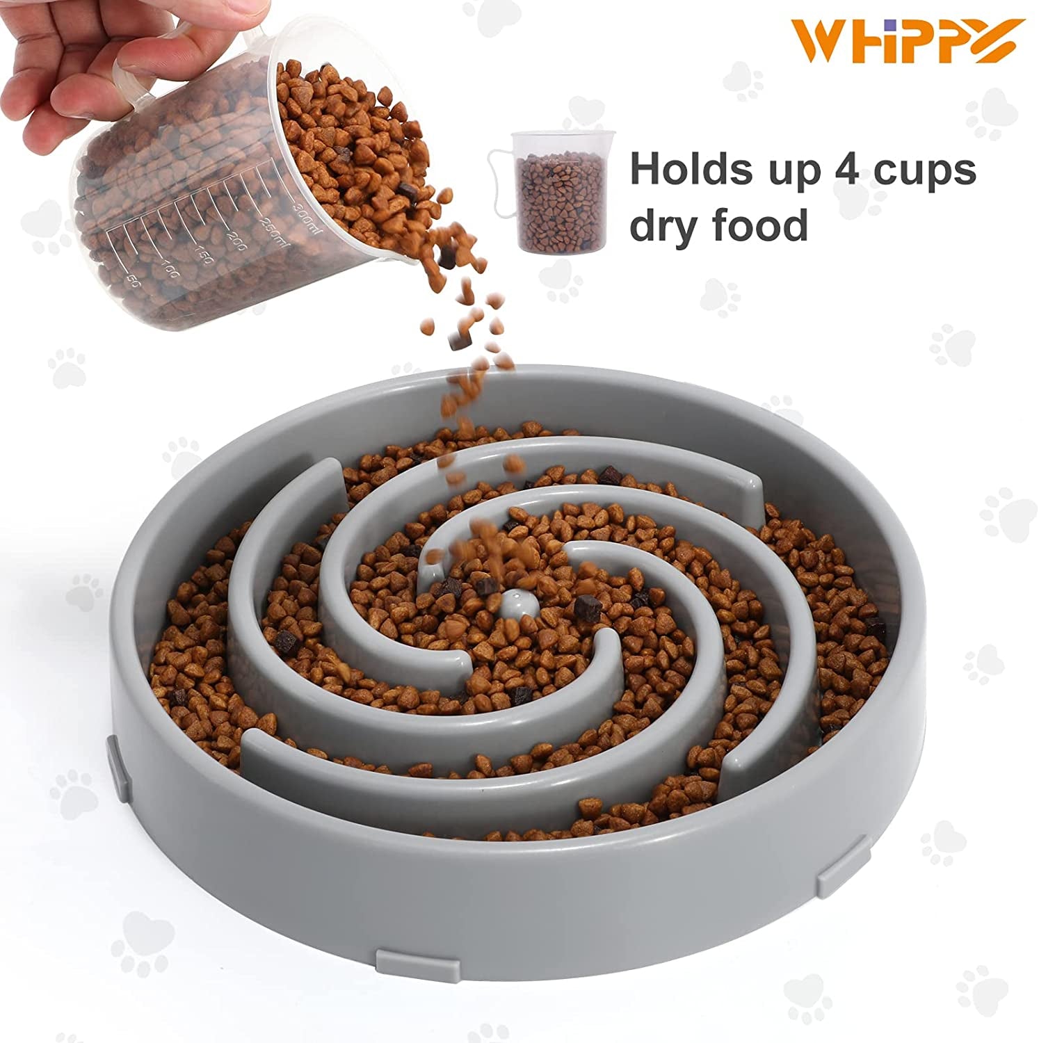 Slow Feeder Dog Bowl – Large Size Anti-Gulping Puzzle Dish (Gray)