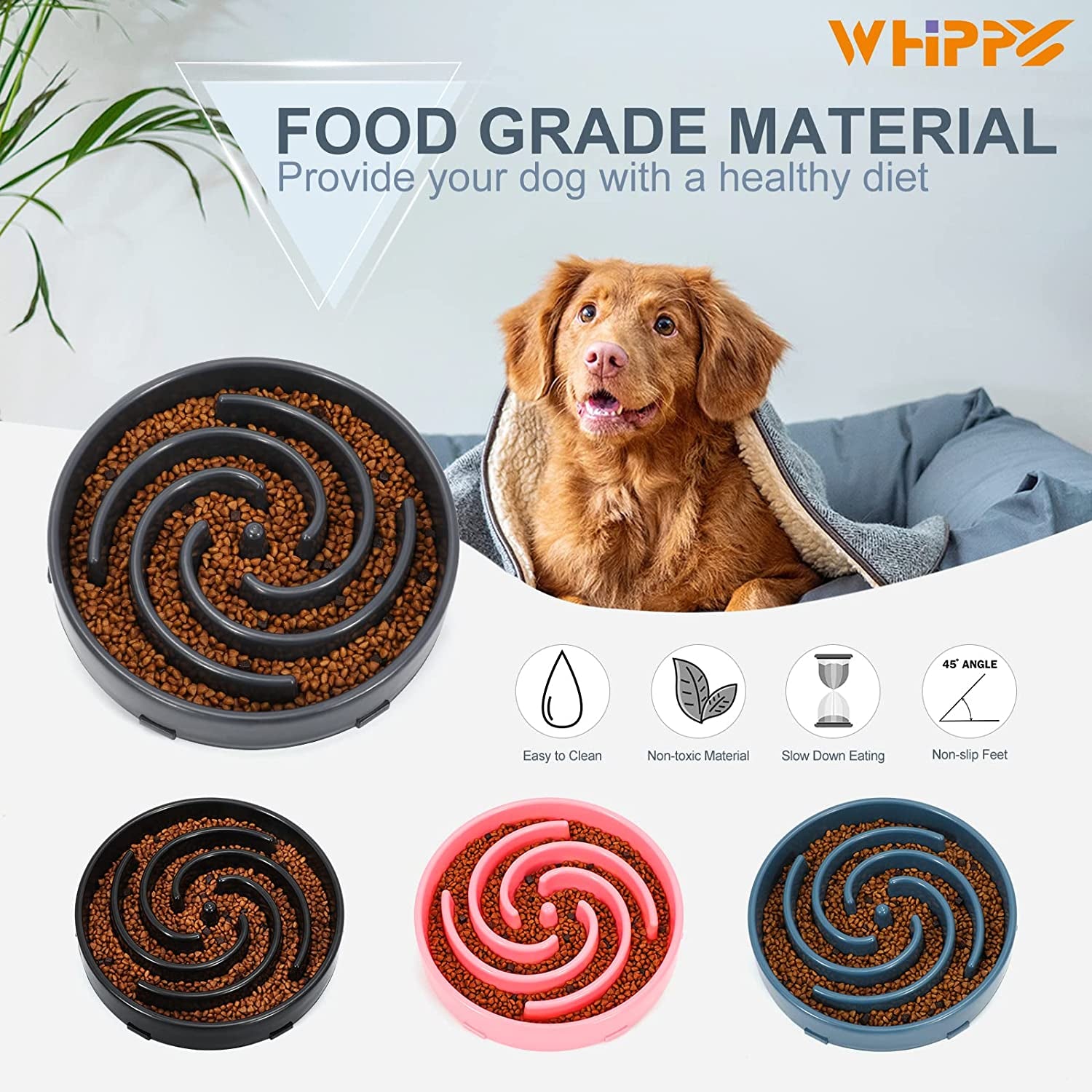 Slow Feeder Dog Bowl – Large Size Anti-Gulping Puzzle Dish (Gray)