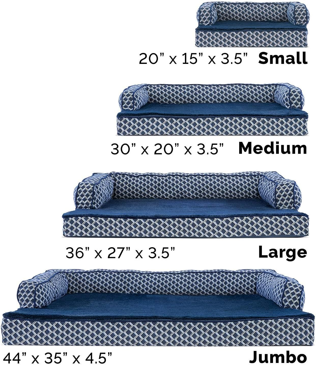 Orthopedic Dog Bed – Plush Sofa with Removable Bolsters (Blue, Medium)
